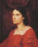 George Frederick watts,O.M.,R.A. Portrait of Lady Wolverton,nee Georgiana Tufnell,half length,earing a red dress (mk37) oil painting